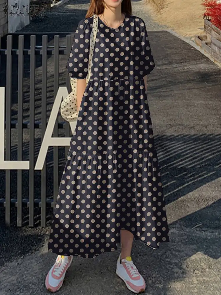 ZANZEA летнее свободное платье трапециевидной формы с пышными рукавами Vestidos