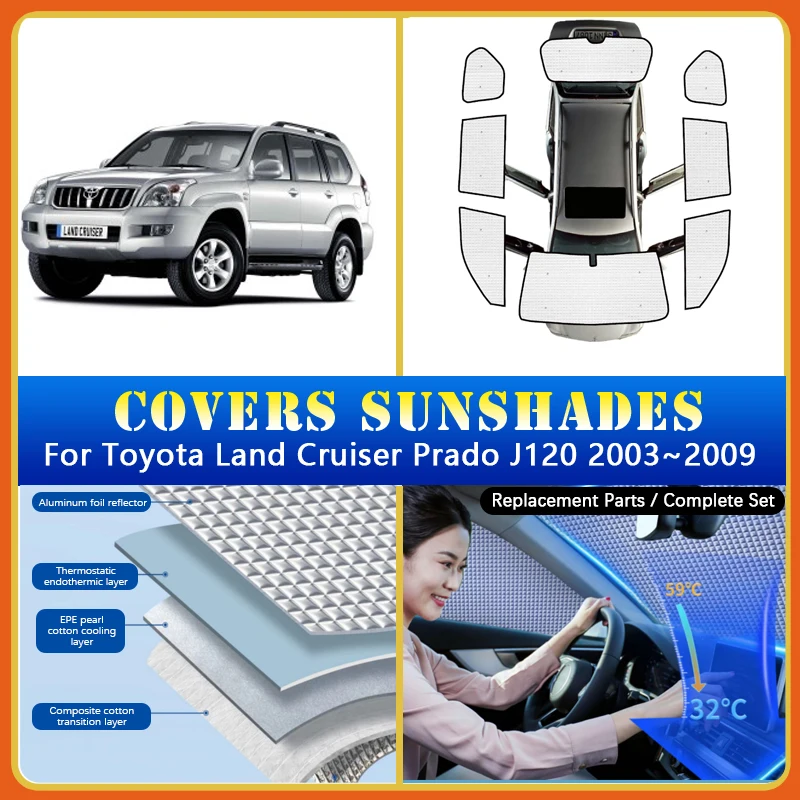

Car Sunshade Covers For Toyota Land Cruiser Prado J120 LC120 FJ120 2003~2009 5door Sunscreen Window Coverage Pad Car Accessories