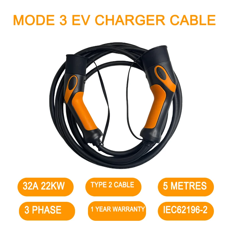 

Aiburton Electric Car Charging Cable 3 Phase Electric Vehicl Charger 32A Type 2 Female to Male IEC 62196-2 Plug Length 5M Orange