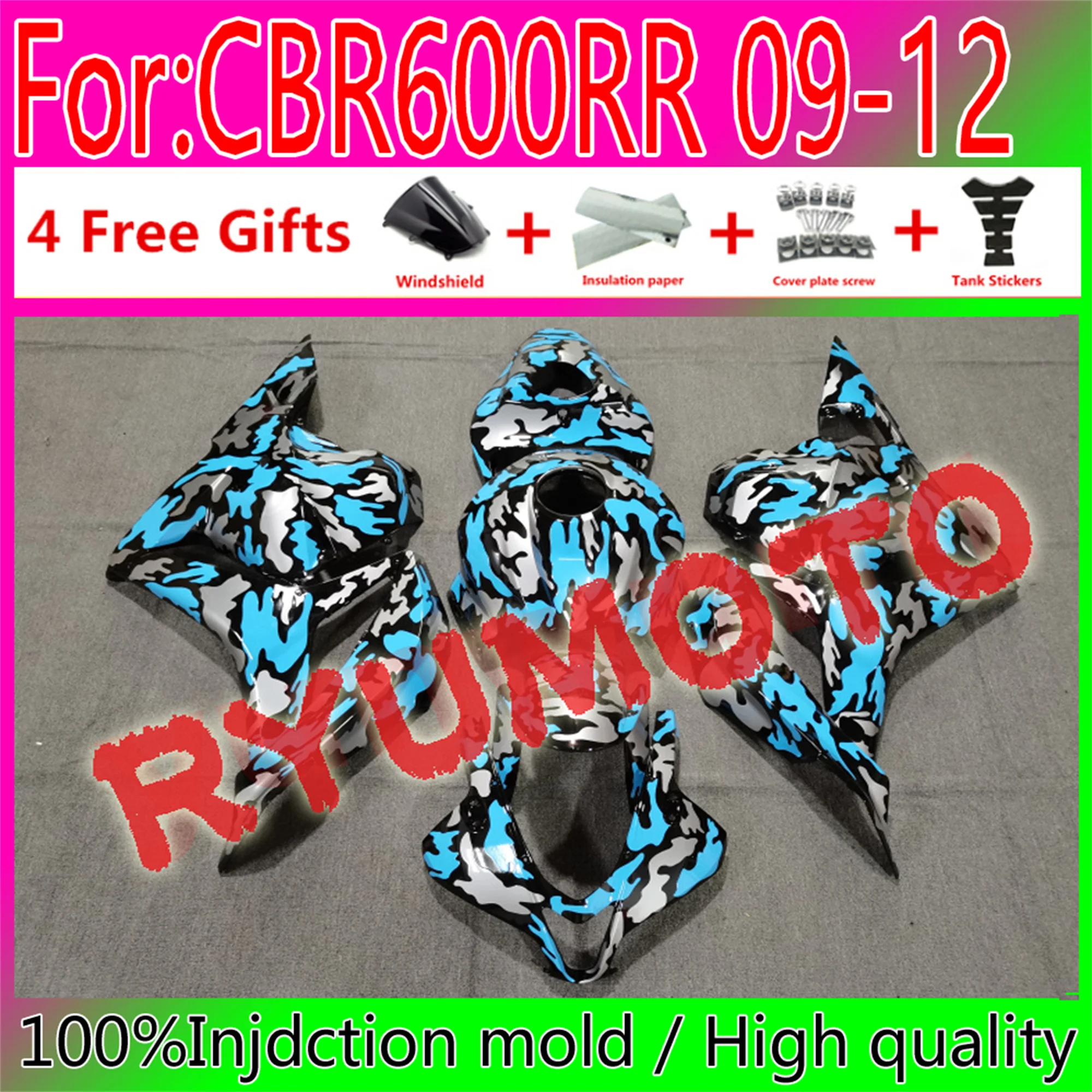 

Новинка, литьевая пресс-форма ABS, полные обтекатели, подходят для HONDA CBR600RR F5 2009 2010 2011 2012 CBR600 RR 09 10 11 12, обтекатель синего и черного цвета