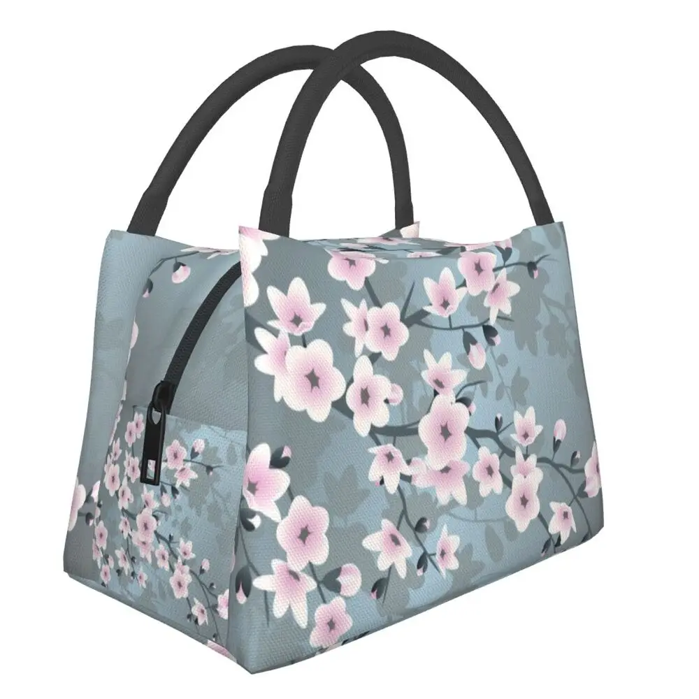 

Dusky Pink Sakura Cherry Blossom Insulated Lunch Tote Bag for Women Japanese Flowers Resuable Thermal Cooler Bento Box
