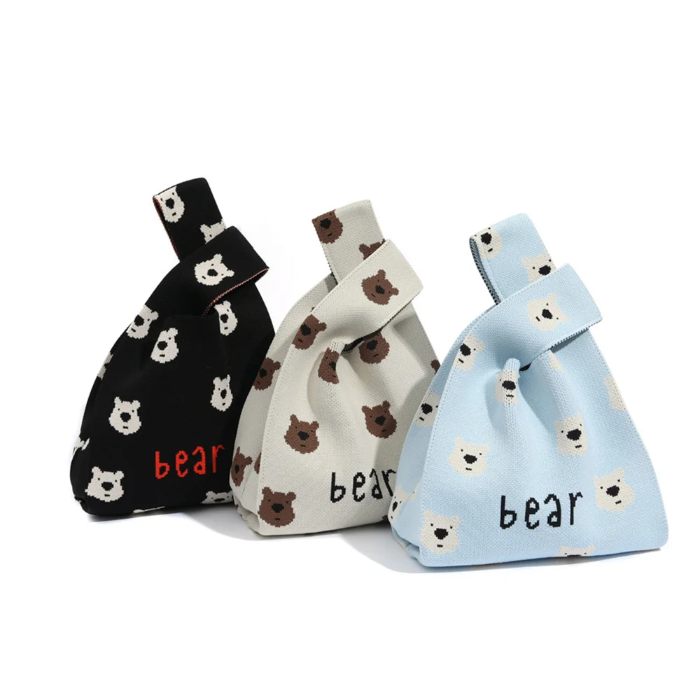 Вязаная сумка с милым медведем Женская сумочка оригинальный дизайн большая