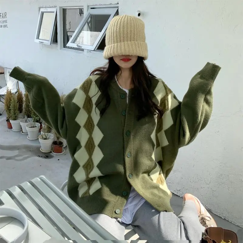 

Весенне-осенний вязаный кардиган DAYIFUN 2022, женская одежда, зеленая Свободная трикотажная одежда, Топ оверсайз, пальто средней длины