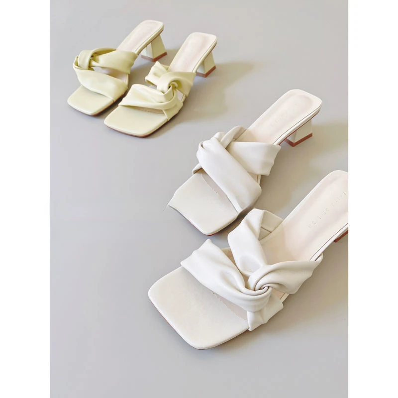 

Туфли женские на квадратном каблуке, однотонные сандалии, дышащие, повседневные французские тапочки, модная обувь, лето 2022