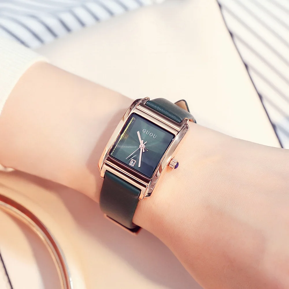 Square Watch simple temperament women's fashion quartz watch belt calendar women's watch women enlarge