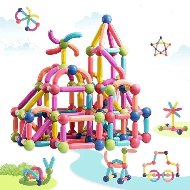 

Набор магнитных шариков и стержней, набор блоков, изогнутые формы, Детский развивающий Штабелируемый стержень, магнитные игрушки для детей ...
