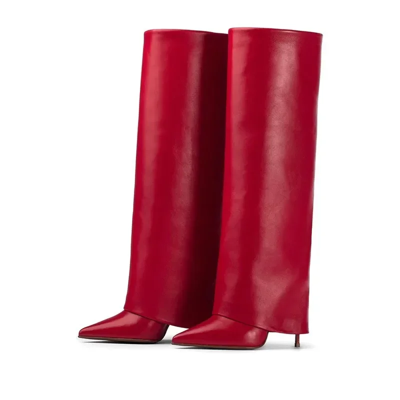 Осенне-зимние женские новые сапоги до колена с заостренной шпилькой юбкой на