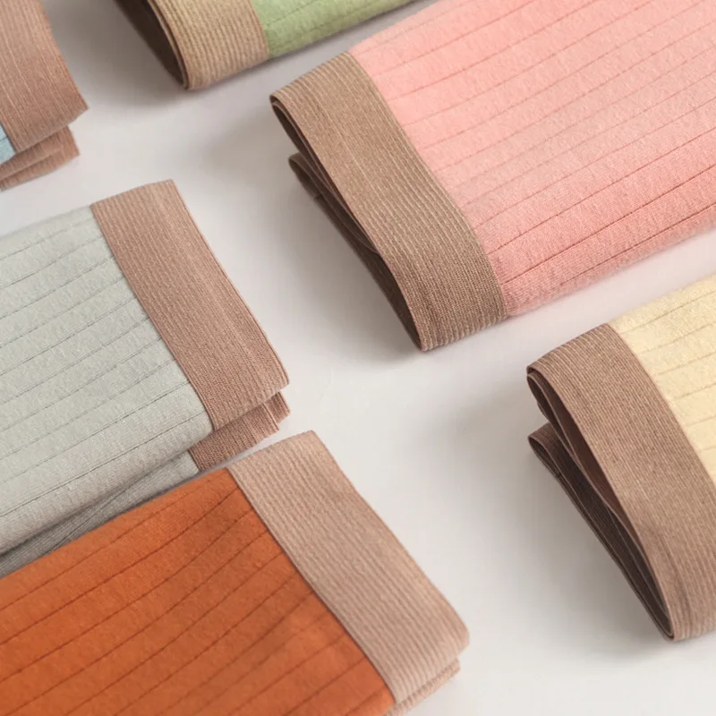 6PCS WOMEN'S  Mid-waist pure cotton panties  trackless stripe bacteriostatic briefs Solid-color panties for women lingerie sexy 