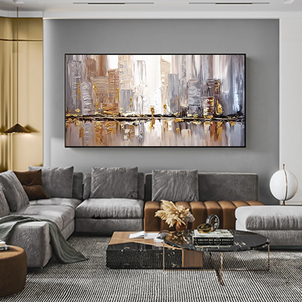 

Handmade Oil Painting Abstract City Canvas Paintings Large Cuadros Modern Wall Art Room Decoration Home Decor Picture Salon