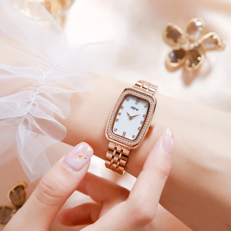Cadini brand female waterproof quartz watch small square watch with diamond ring
