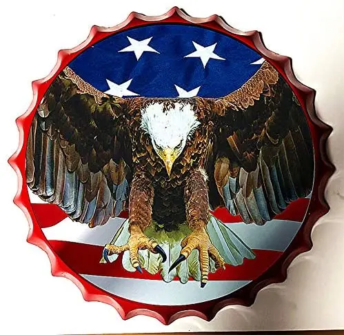 

Retro Sign American Bald Eagle Bottle Caps Retro Metal Tin Sign Diameter 13.8 Inches - Home Decor Bar Plaque Lounge Man Cave