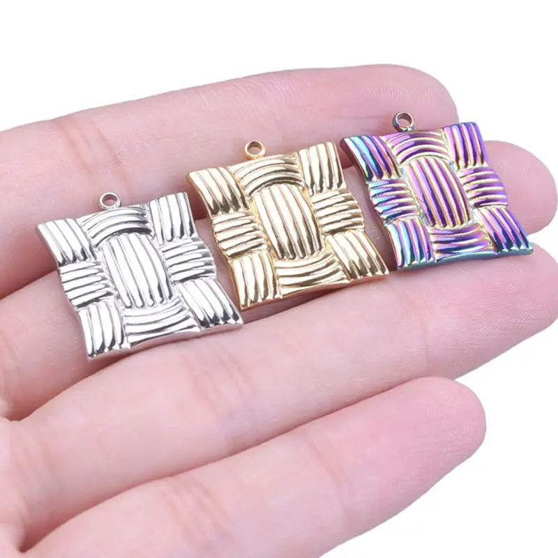 

5 Pieces of Hot Sale Jewelry Making For Craft Wholesale Square Pendant Stainless Steel Charms Fit Women Collar Pendant Necklace