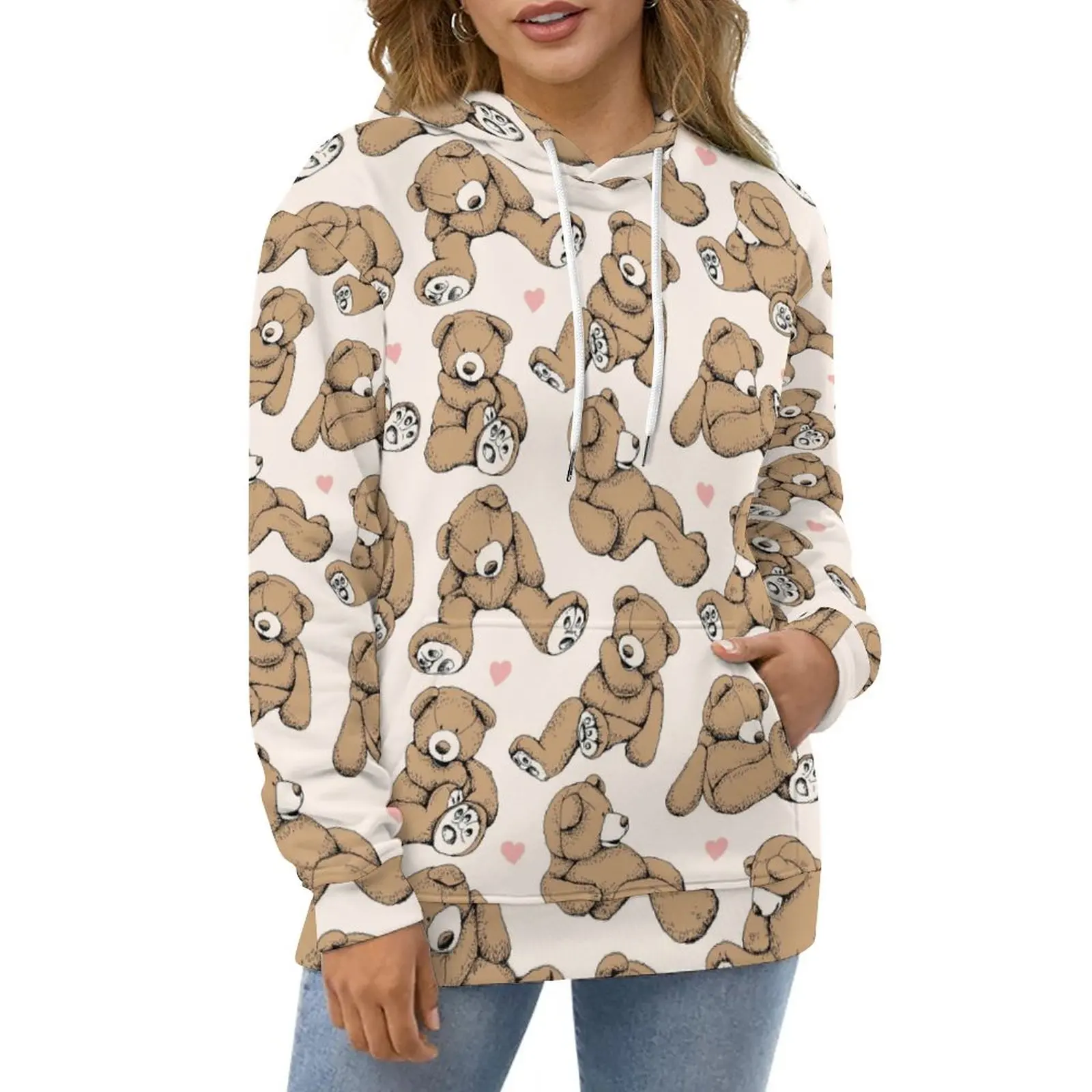 

Bear Casual Hoodies Cute Toy Bears Y2k Printed Loose Hoodie Spring Long-Sleeve Harajuku Oversize Clothing Gift