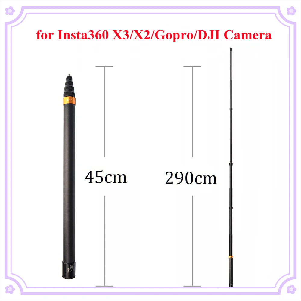 

290cm Carbon Fiber Invisible Extended Edition Selfie Stick For Insta360 X3 / ONE X2 / ONE RS Accessories For GoPro Selfie Stick