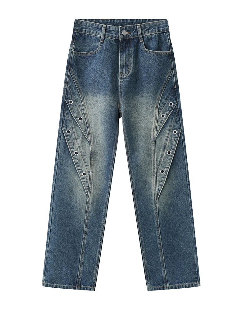 Korean Version of Slim Y2K Jeans Splicing Design Medium Waist Denim Trousers Men's Street Clothing Pants Men Clothing  Denim