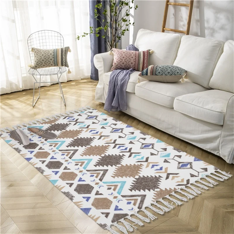 

Cotton Tassels Home Weave Carpets Retro Bohemian Style Carpet Prayer Mat Living Room Carpet Bedroom Decor Bedside Rug Home Decor