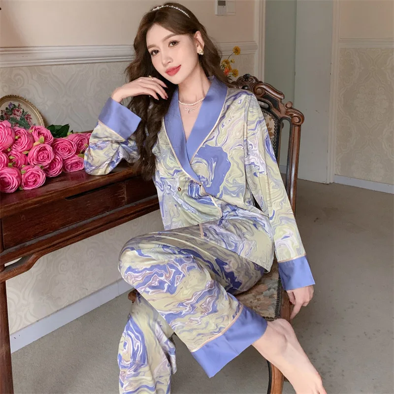 [Starry Sky] 2023 Spring and Autumn New Sleepwear Women's Ice and Snow Silk Printed Long Sleeve Cardigan Home Fur