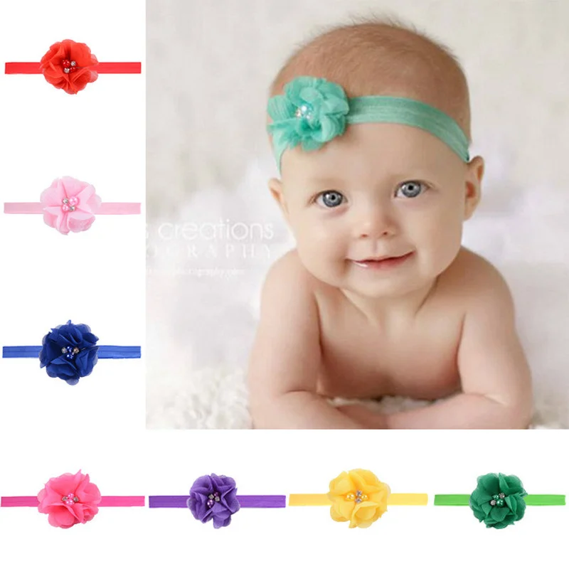 

Chiffon Flower Children Headband Baby Girls Pearl Crown Hair Band Kid Accessories Princess Headwear Newborn Photo Props
