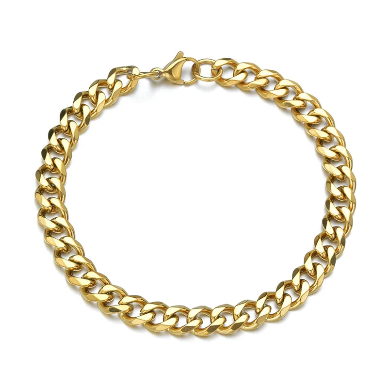 2022 New 316L Stainless Steel Real Gold Plating Cuban Base Chain Bracelet Men Women Silver Black Kpop Charms Jewelry 3mm 5mm 7mm