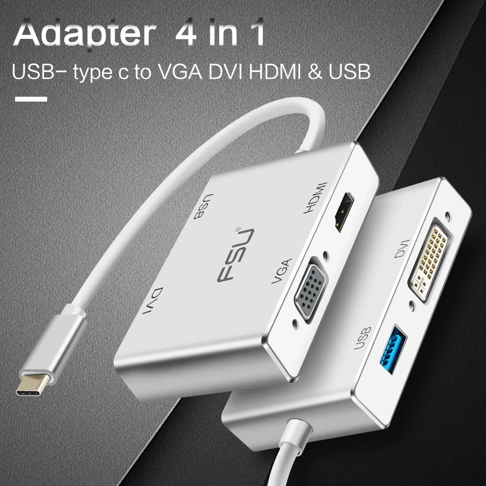 

USB-концентратор Тип C в HDMI-совместимый 4k VGA DVI USB 1080p адаптер USB Hub3.0 USB C в HDMI конвертер для Macbook Pro