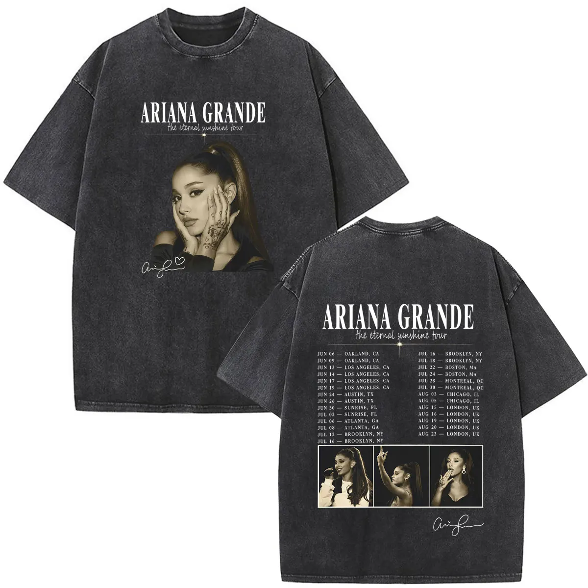 Фото Футболка Ariana Grande Eternal Sunshine Tour 2026 с графическим принтом, модная футболка для мужчин и женщин, эстетичная трендовая хлопковая винтажная футболка с эффектом потертости №1