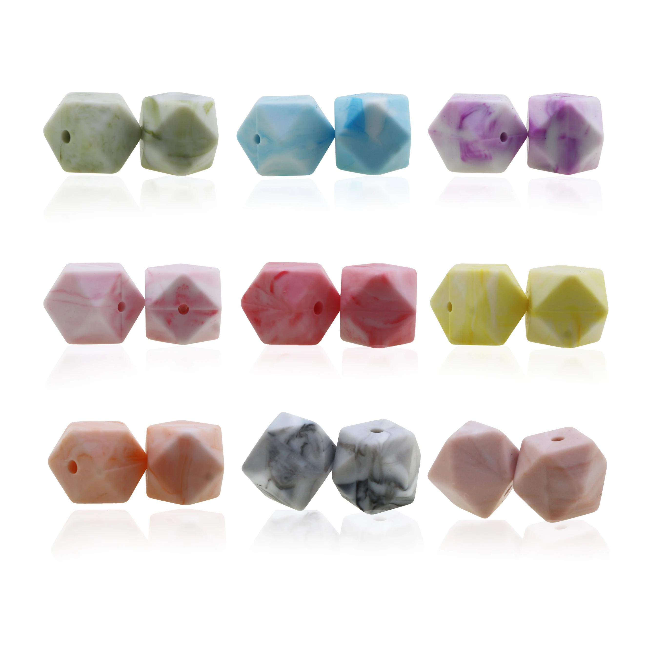 

100PC Marble Color Hexagon Silicone Beads Print Candy Rainbow Beads 11MM 13MM 17MM For Baby Teether Neckalce DIY Jewelry