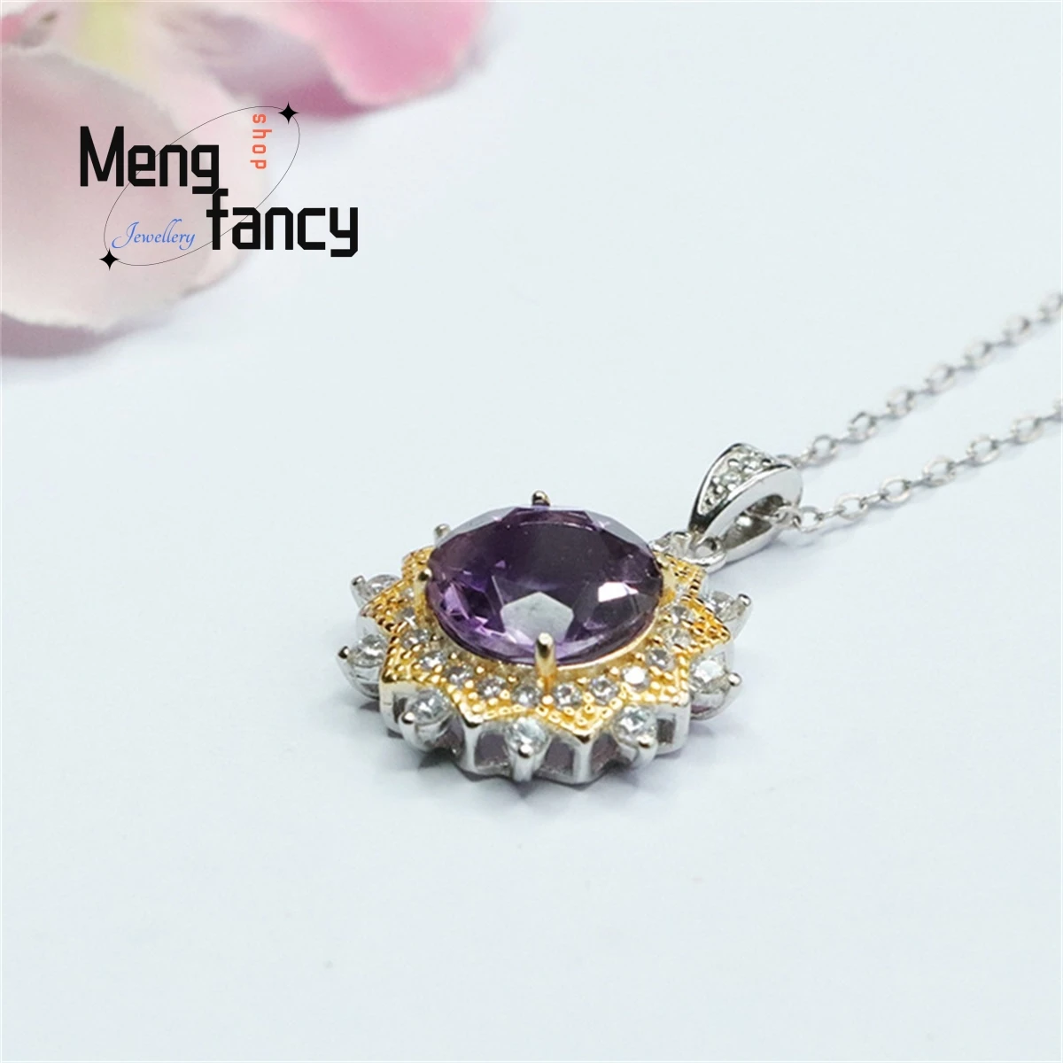 Ожерелье из натурального серебра S925 пробы с инкрустированным аметистом ожерелье