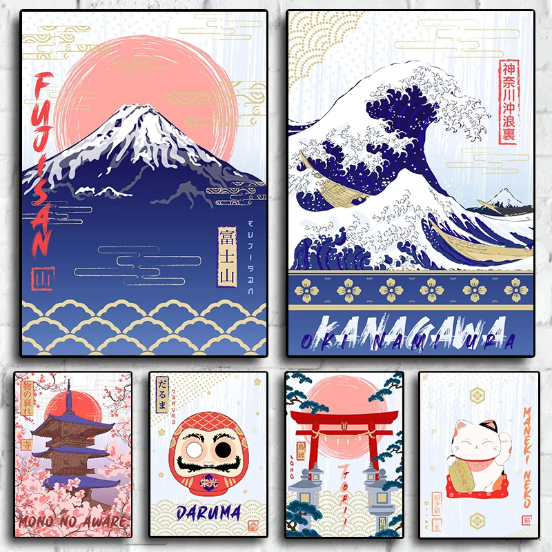 Постер японской культуры в современном стиле- Фудзисан Кокоши Канагава Животные