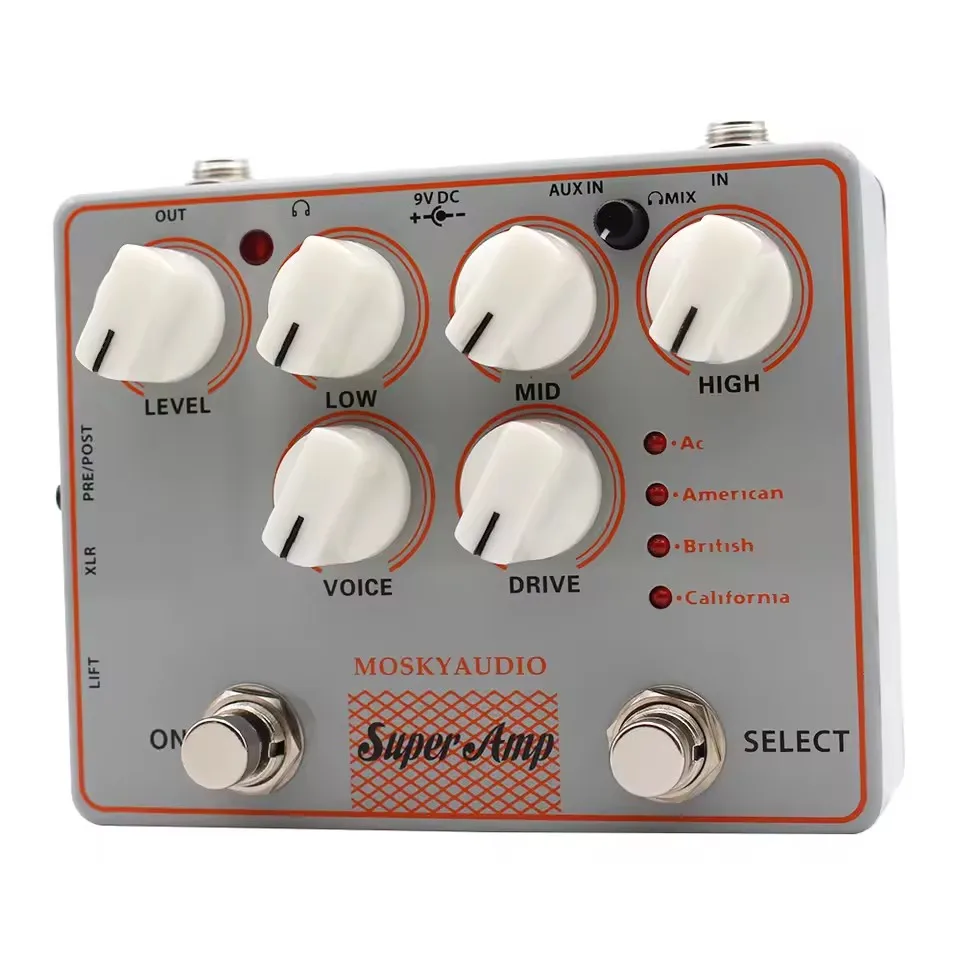 Фото Mosky 4 AMP IN ONE Усилитель, педаль симулятора динамика для электрогитары с низким/средним/высоким контролем, SUPER AMP №5