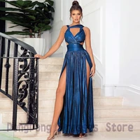 sexy spaghetti fron slit exquisite evening dresses sleeveless 2022 floor length open back paillette party gown for women custom