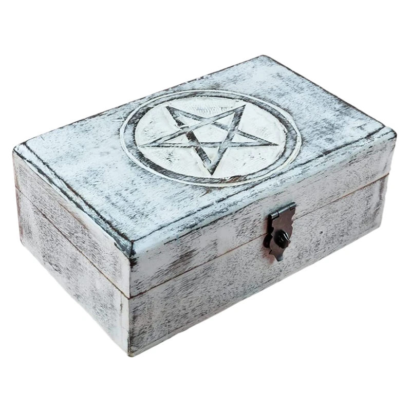 

SEWS-Vintage Jewelry Box With Lock Crystal Storage Box Wicca Pentagram Oak Wooden Box Wooden Storage Box Toy