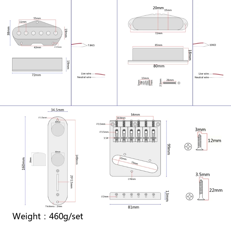 6-струнная седельная бриджевая доска набор грифовых звукоснимателей панель