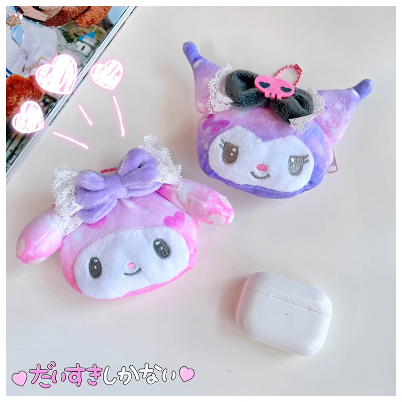 

Sanrioed аниме Kawaii Kuromi My Melody плюшевый Кошелек для монет, мультяшный милый плюшевый портативный футляр для хранения Airpods, подвеска для девочки, подарок