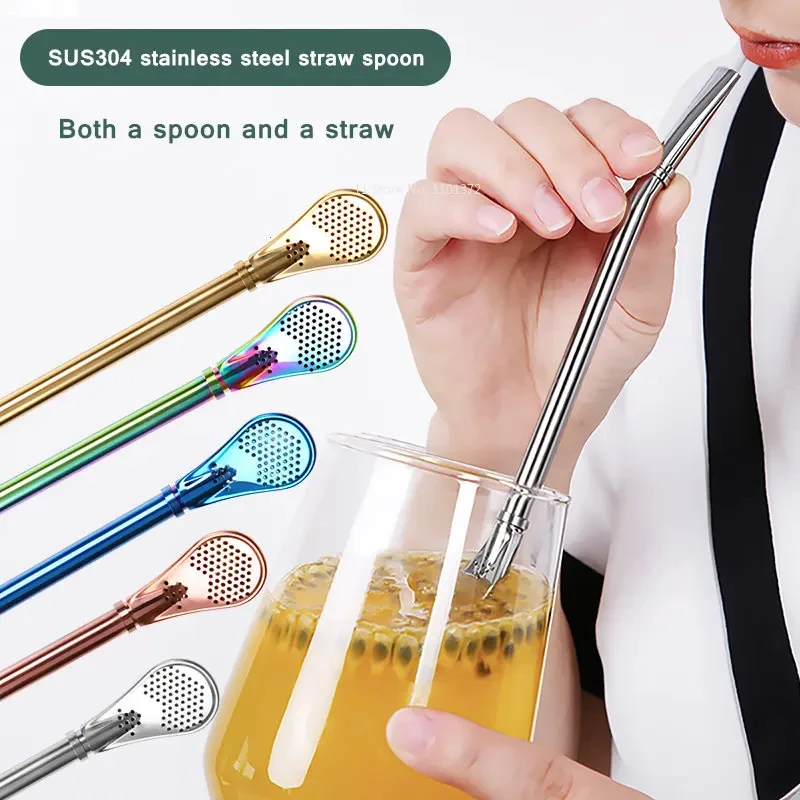 Ложка соломенная двойного назначения из нержавеющей стали необычная Съемная