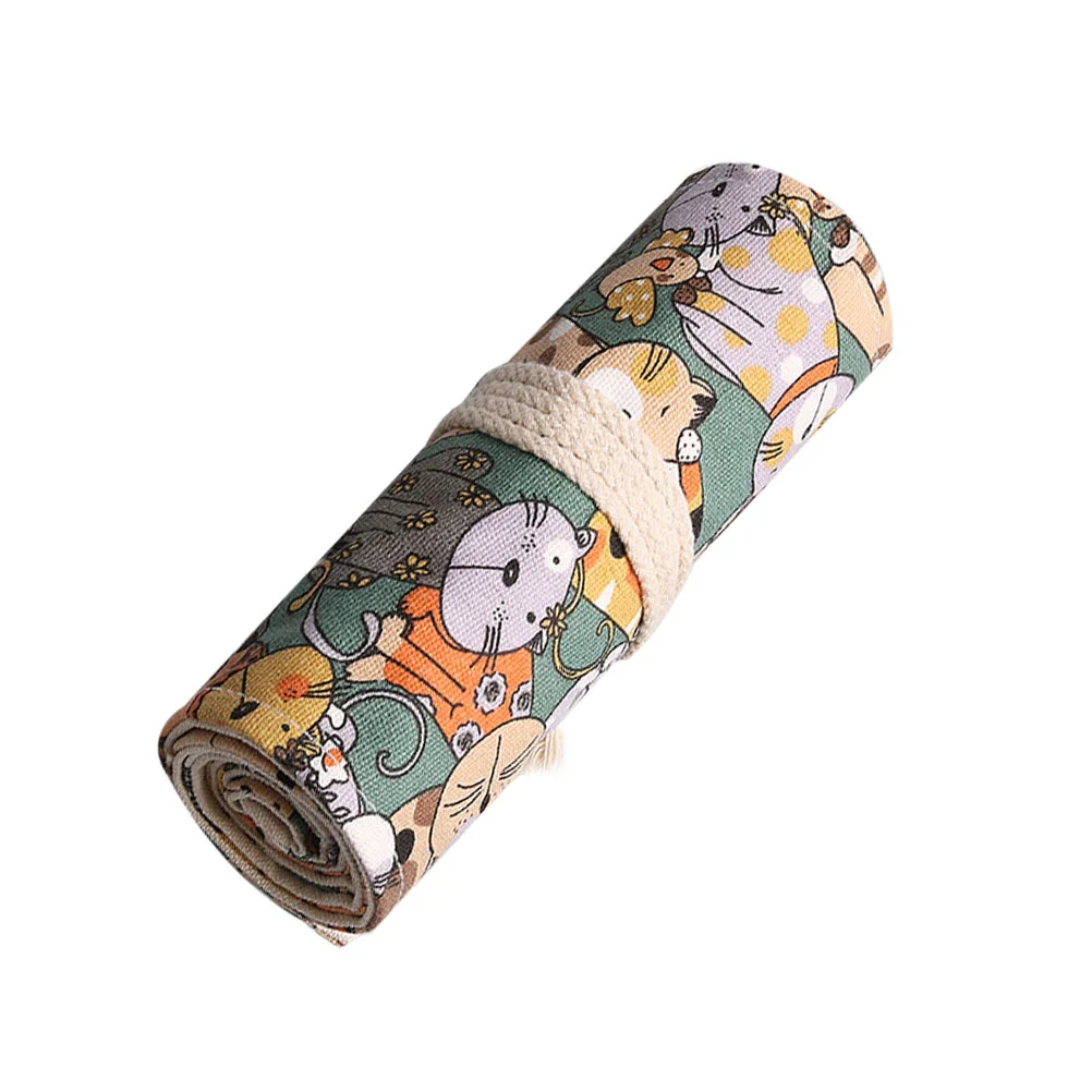 

Colored Case Men Women Pens + Rolling Pouch Cotton Linen Organizer Bag