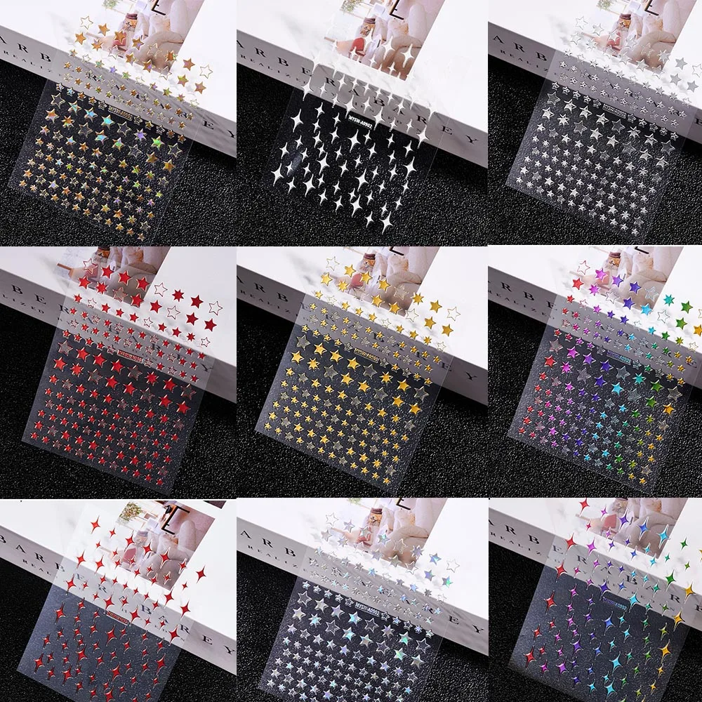 

1Pcs 3D Gold/Silver/White/Black/Star Nail Art Stickers 3D Holographic Laser Star Transfer Nail Decals DIY 3D Star Nail Stickers