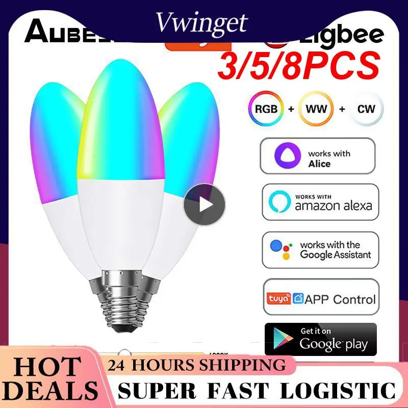 

3/5/8PCS 5w Rgbcw Smart Light Bulb Dimmable E14 Led Bulb For Alexa Google Home Yandex Alice Zigbee Smart Lamp Smart Home