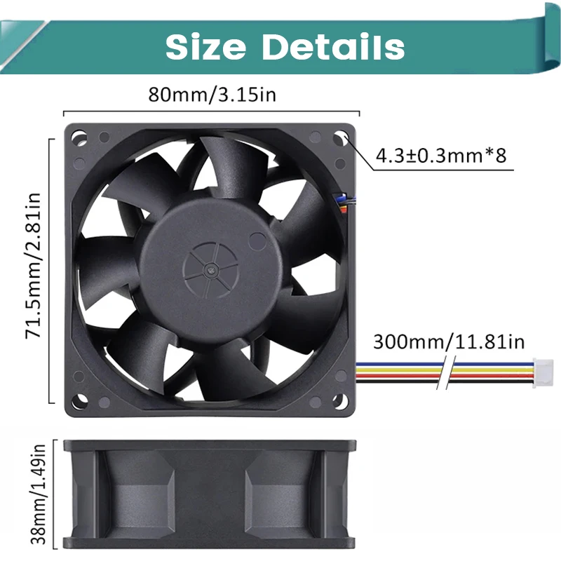 Gdstime DC 12V вентилятор 80*80*38MM высокоскоростной охлаждающий 8038 двойной шарик 4PIN PWM