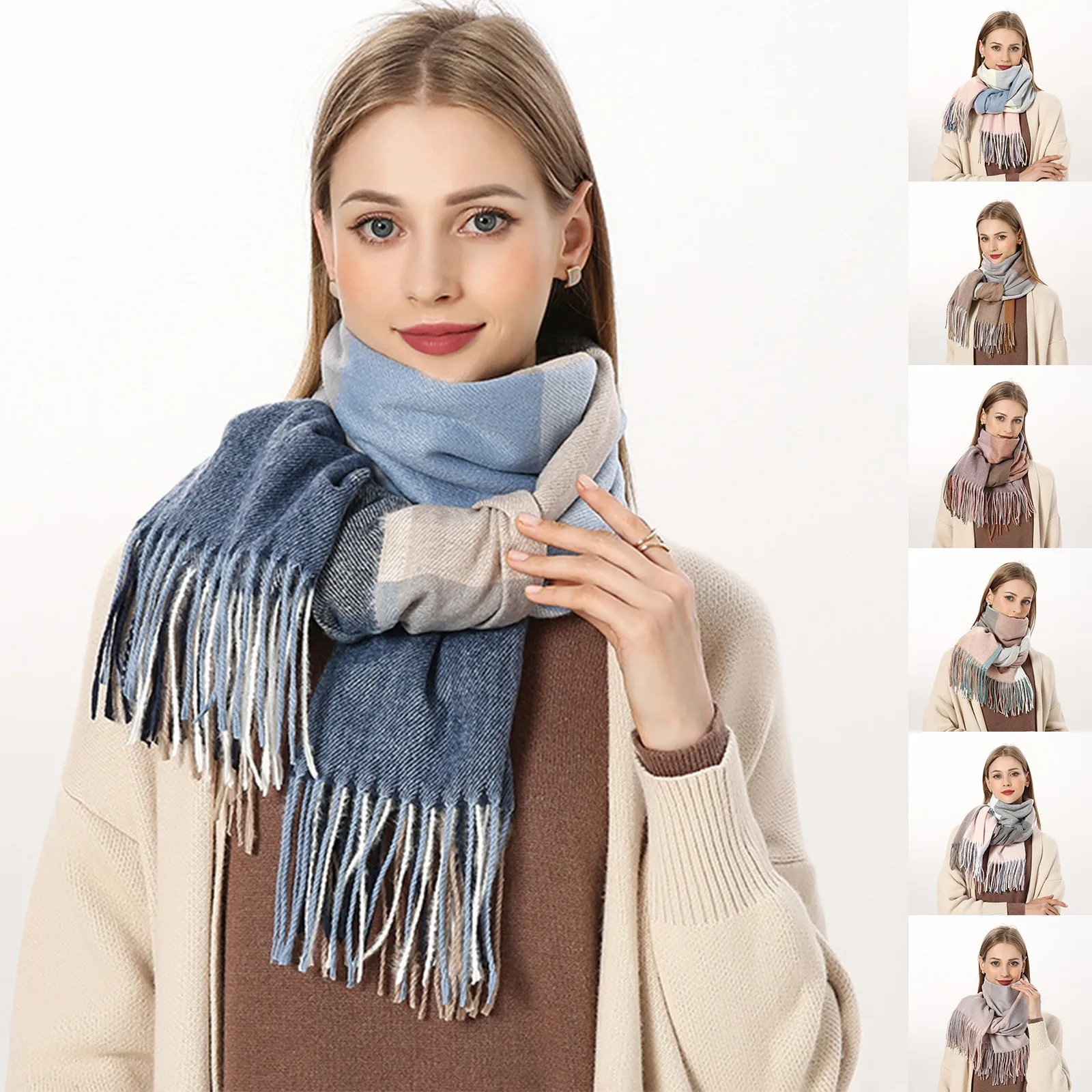 

Women Autumn Winter Scarf Lady Cashmere Feeling Muffler Spring Fall Large Blanket Classic Plaid Shawl Soft Warm Wrap Wholesale