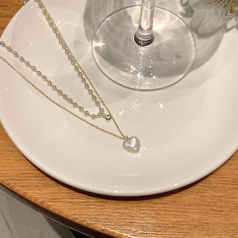 Fashion Cute Love Heart Shaped Pendant Necklace Pearl Chain Shiny Women 2023 Aesthetic Jewelry Choker Wedding Party Jewelry Gift