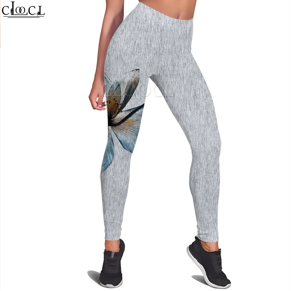

CLOOCL Women Legging Simply Flower Printed Trousers Female for Outdoor Lady Workout Push Up Jogging Pants Gray Leggings