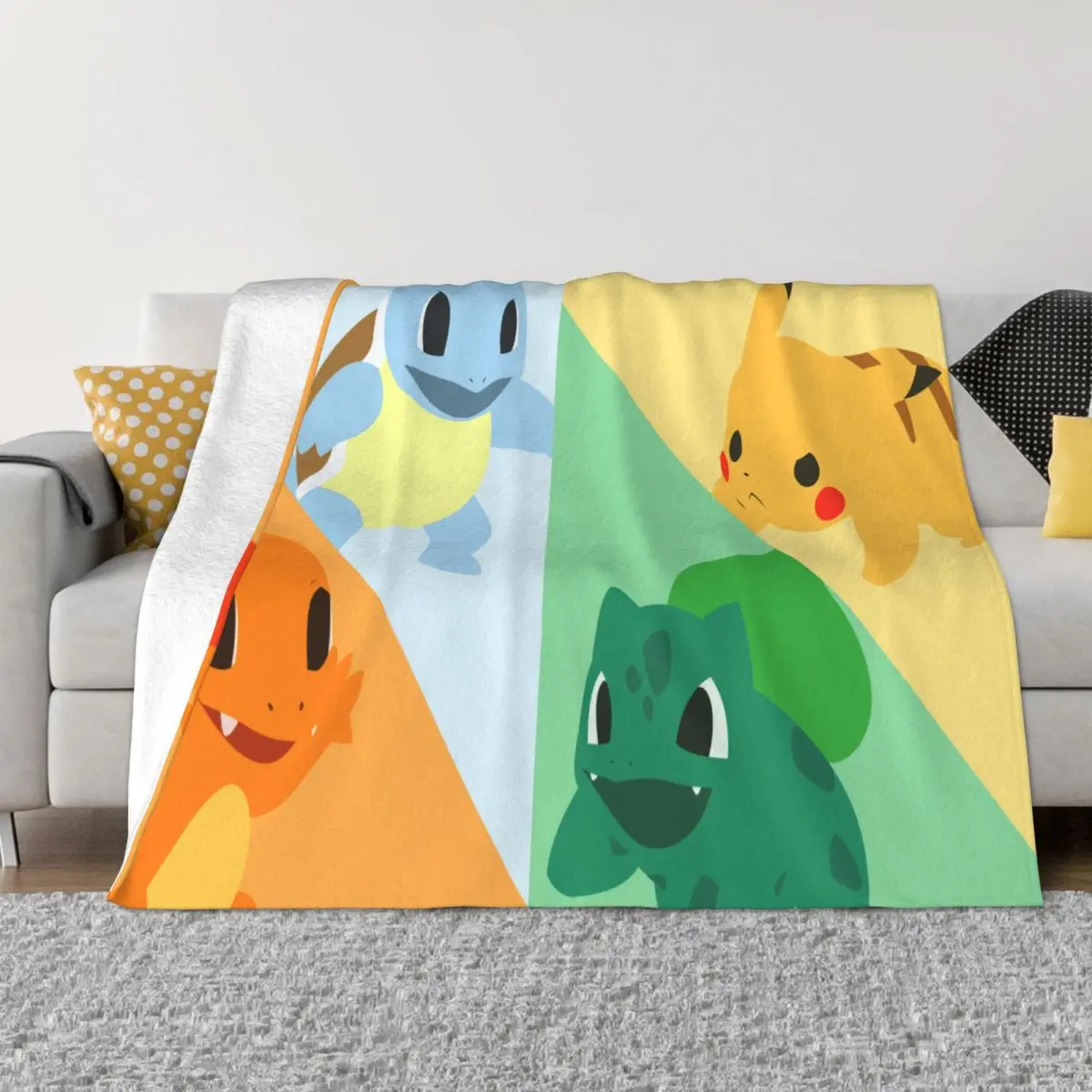 

Cute Cartoon Bokemon Anime Plaid Blankets Flannel Textile Decor Lightweight Throw Blanket for Bedding Couch Plush Thin Quilt