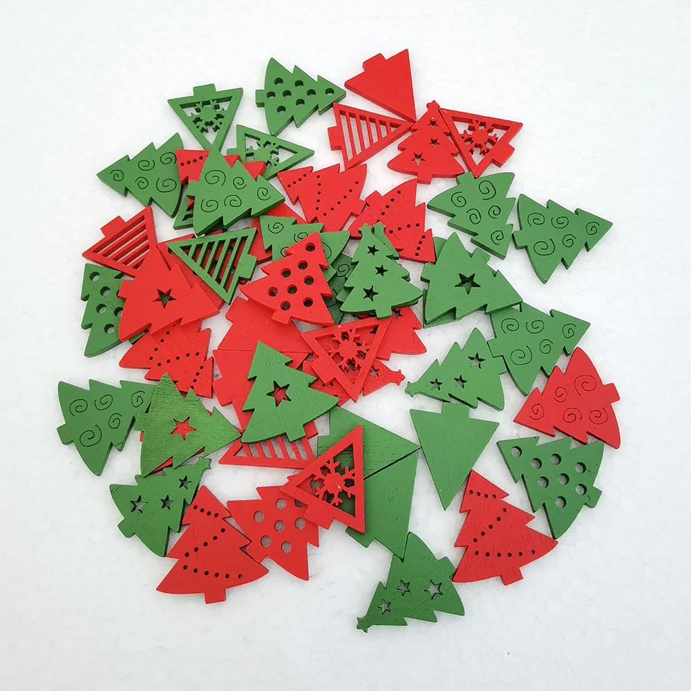 

50pcs Mixed Wood Wooden Snowflakes Xmas Trees Snowman Christmas Party Decorations DIY Crafts Gift Packaging Decor Wood Buttons