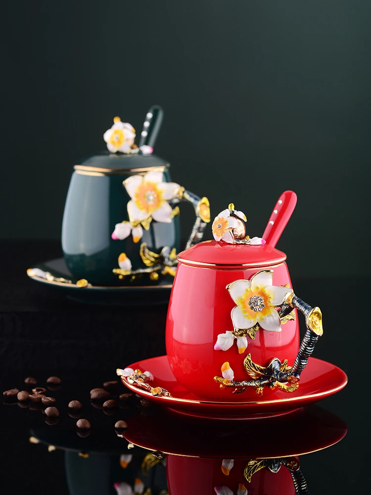Handmade Cup Saucer with Lid set High-Grade Coffee Cup Saucer Set Retro Coffee Mug Ceramic Tea Cup sets Afternoon Tea Cups