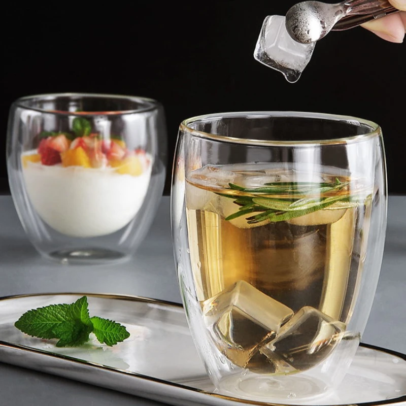 

Portable Glass Simple Nordic Japanese Round Double-layer Anti-scalding Coffee Cup Tea Cocktail Home Kitchen Bar Drinking Utensil