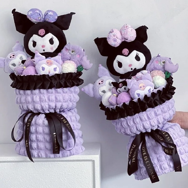 

Милый Sanrio Kuromi Cinnamoroll Hello Kitty плюшевая кукла цветочный букет Мультяшные Девочки День Святого Валентина креативные рождественские подарки