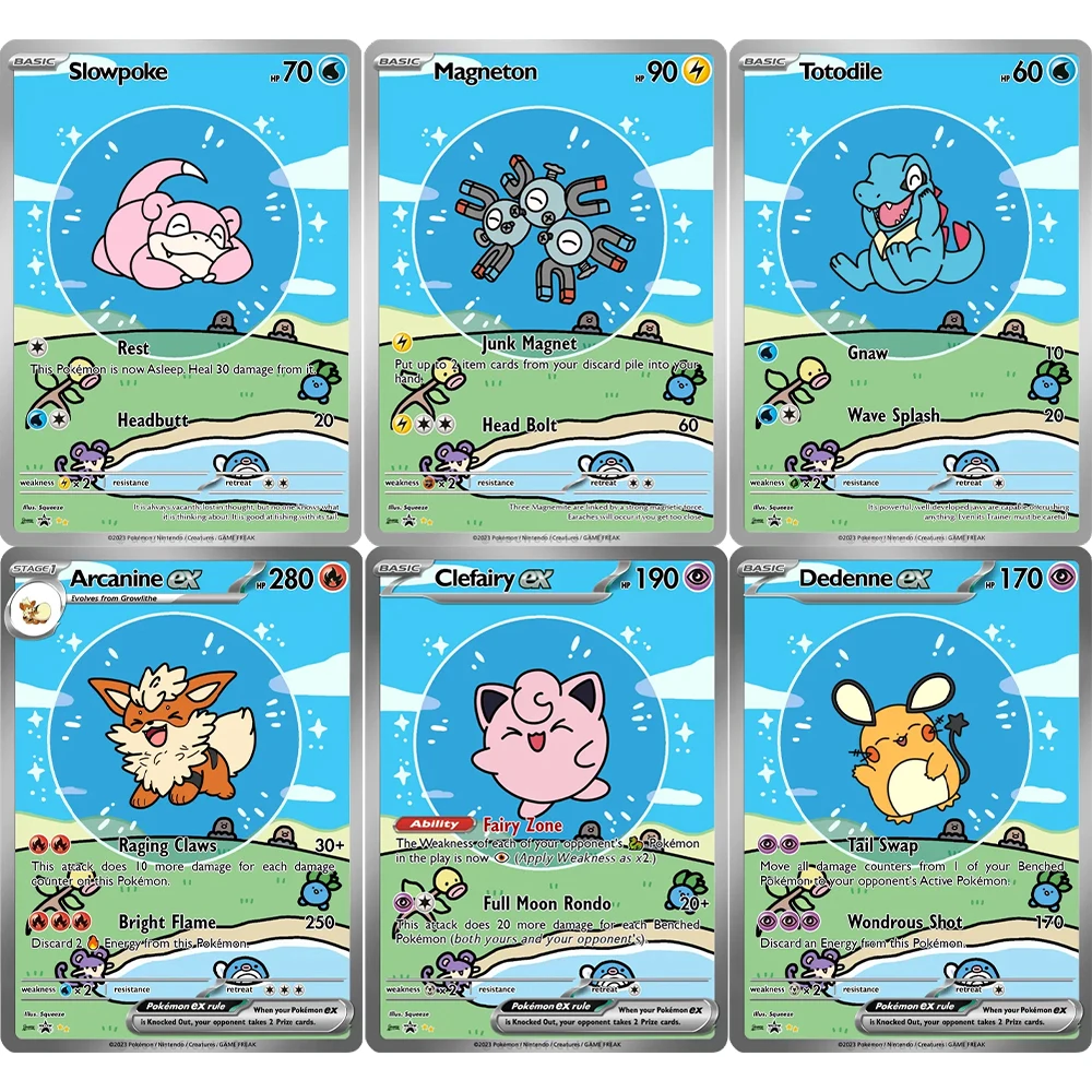 Фото Набор голографических коллекционных карт PKM Card Bubble Series: Арканайн, Клефари, Слоупоук, Тотодайл и другие персонажи PTCG Pokemon для аниме-игр №1