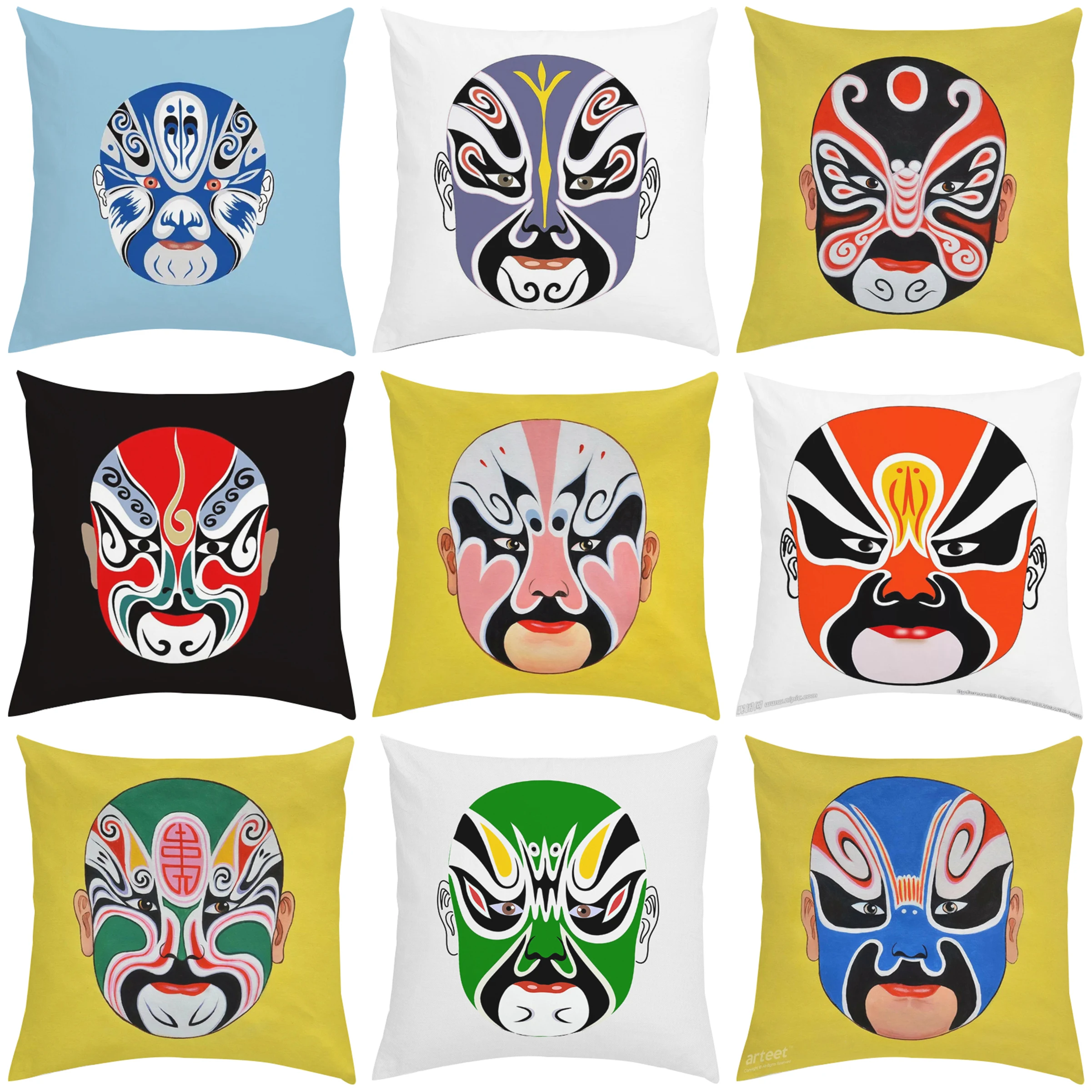 

40x40cmChinese Peking Opera facelift sofa decoration pillowcase short plush cushion cover 45x45cm car decoration pillowcase