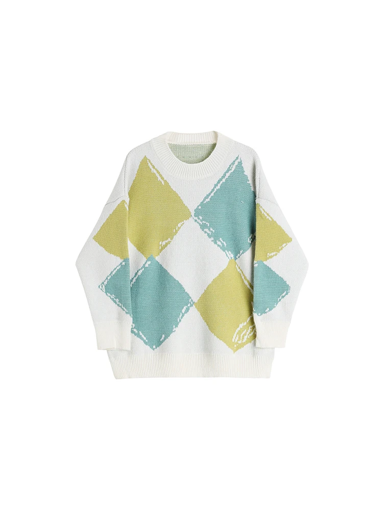 Винтажная Женская трикотажная одежда с ромбовидным узором контрастных цветов