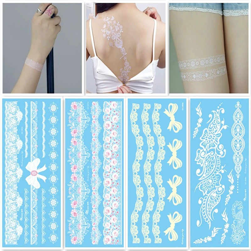 

Female Temporary Tattoo Sexy White Lace Series Waterproof Long Lasting Fake Tattoo